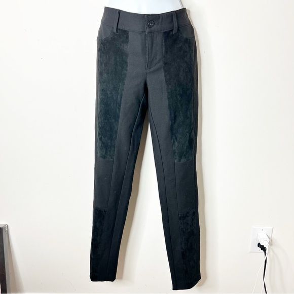 Club Monaco Suede Panelled Riding Pants Trousers High Rise Straight leg Black 00 - Picture 10 of 16